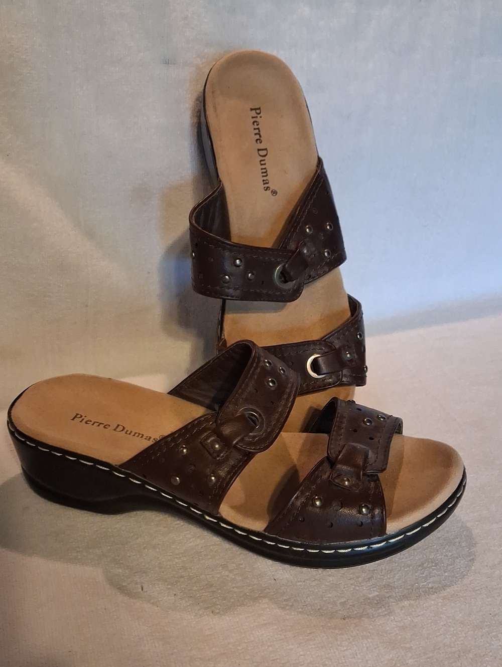 Pierre Dumas Women's Dark Brown Dual-Strap Slide Sandals Size 7